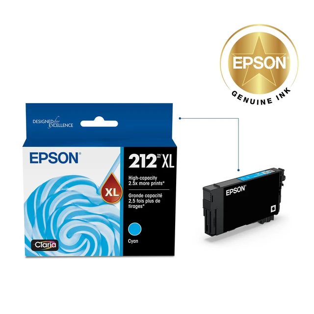 Alt view image 2 of 6 - 212 Claria Ink High Capacity Cyan Cartridge (T212XL220-S) Works with Workforce WF-2830, 2850 and Expression XP-4100, 4105