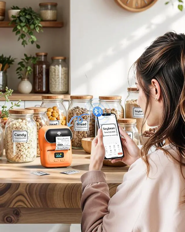 Alt view image 4 of 7 - Label Maker Machine, Portable Thermal Label Printer with Display 2 Inch Bluetooth Label Maker Easy to Use for Small Business, Home, School, Organization, Office, APP with 6000+ Templates