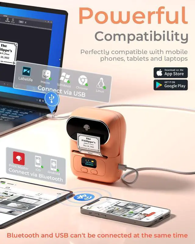 Alt view image 5 of 7 - Label Maker Machine, Portable Thermal Label Printer with Display 2 Inch Bluetooth Label Maker Easy to Use for Small Business, Home, School, Organization, Office, APP with 6000+ Templates