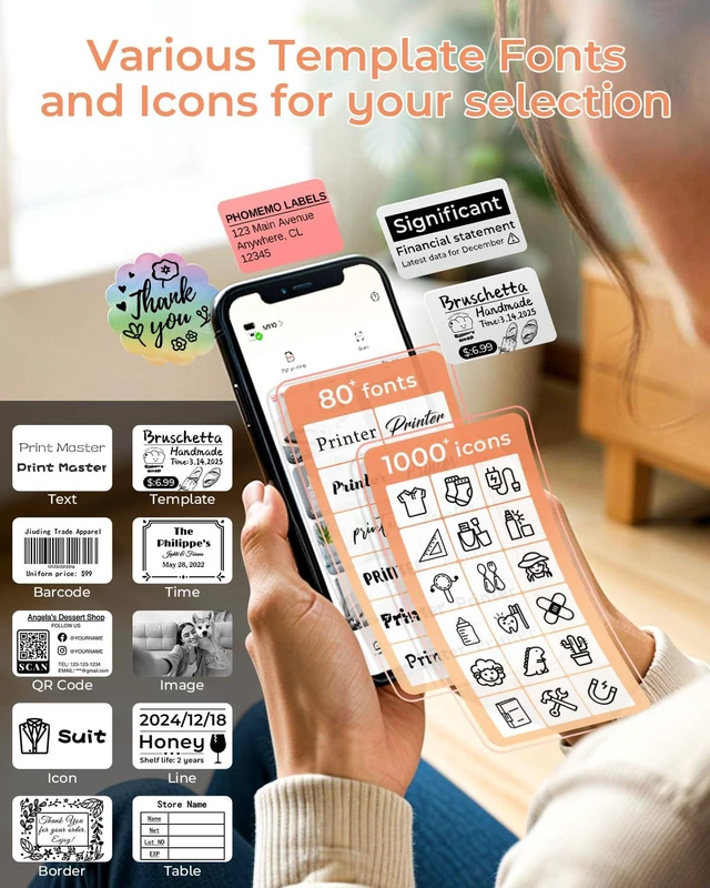 Alt view image 7 of 7 - Label Maker Machine, Portable Thermal Label Printer with Display 2 Inch Bluetooth Label Maker Easy to Use for Small Business, Home, School, Organization, Office, APP with 6000+ Templates