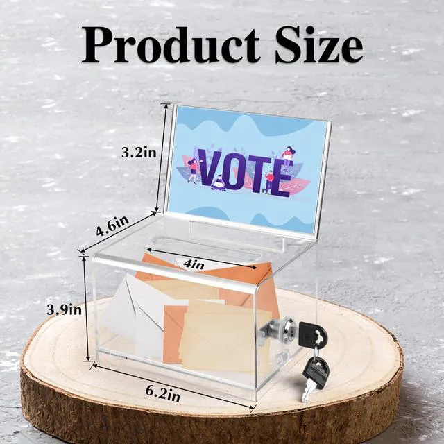 Alt view image 2 of 6 - Clear Donation Box with Lock,3 Pack Tip Jarwith Sign Holder Suggestion Box for Fundraising, Voting Boxes with Slot for School,Conference, Cash Box for Farm Stand, 6.2x4.6x3.9 Inch