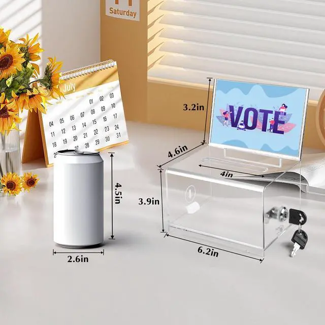 Alt view image 6 of 6 - Clear Donation Box with Lock,3 Pack Tip Jarwith Sign Holder Suggestion Box for Fundraising, Voting Boxes with Slot for School,Conference, Cash Box for Farm Stand, 6.2x4.6x3.9 Inch