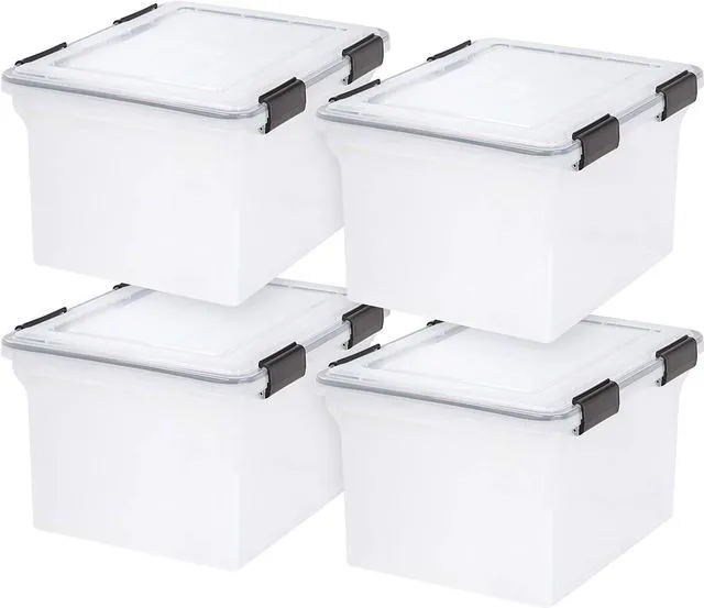 Main image of WeatherPro File Box Organizer, Letter/Legal, 32 Qt. 4-Pack, Clear Organize important documents with water-resistant protection, secure latches, and stackable design for home or office storage
