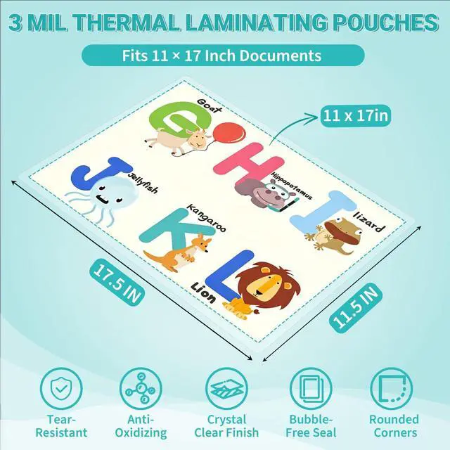 Alt view image 2 of 7 - 11x17 Laminating Sheets, 100 Pack, 3 Mil Thermal Laminating Pouch 11.5 x 17.5 Inch Thermal Laminating Pouches, Ultra Clear, Glossy, Heat Seal, Round Corner, School Office Supplies
