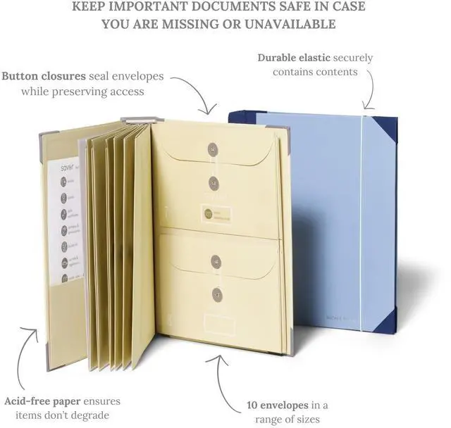 Alt view image 4 of 7 - The Folio® Important Document Organizer by | Binder with Guided Labels, Acid-Free File Folder Organizer with 10 Pockets, Document Holder for Home Records, Legal and Medical Papers (Slate/Blue)