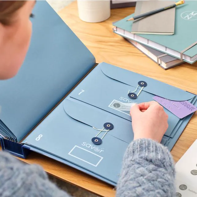 Alt view image 5 of 7 - The Folio® Important Document Organizer by | Binder with Guided Labels, Acid-Free File Folder Organizer with 10 Pockets, Document Holder for Home Records, Legal and Medical Papers (Slate/Blue)