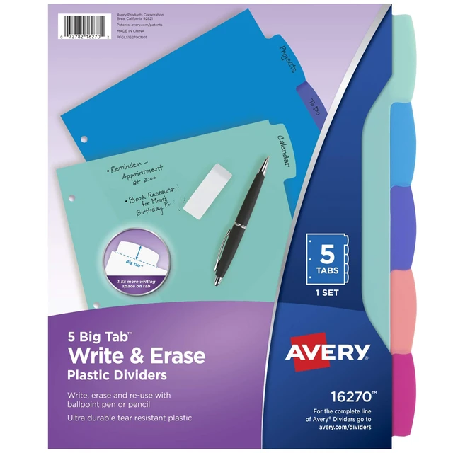 Alt view image 2 of 7 - Durable Plastic 5-Tab Write & Erase Big Tab Dividers for 3 Ring Binders, Pastel Brights (16270) & Big Tab Write & Erase Durable Plastic Dividers, 5-Tab Set, Multicolor Brights, 3 Sets (21212)