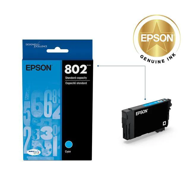 Alt view image 2 of 6 - 802 Genuine Ink Standard Capacity Cyan Cartridge T802220 Works With WorkForce Pro WF-4720 WF-4730 WF-4734 WF-4740 Inkjet Printers