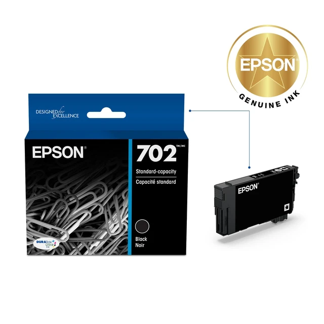 Alt view image 2 of 6 - 702 Genuine Black Printer Ink Cartridge T702120 Standard Capacity for WorkForce Pro WF-3720 WF-3730 WF-3733 Printers