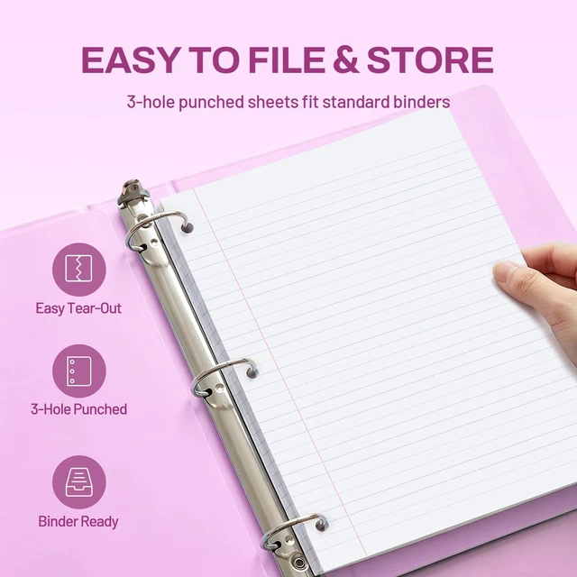 Alt view image 4 of 7 - 5 Subject Notebook College Ruled - 400 Pages, 9"x11", 5 Pocket Colored Dividers, 3-Hole Punched Paper, Dark Purple