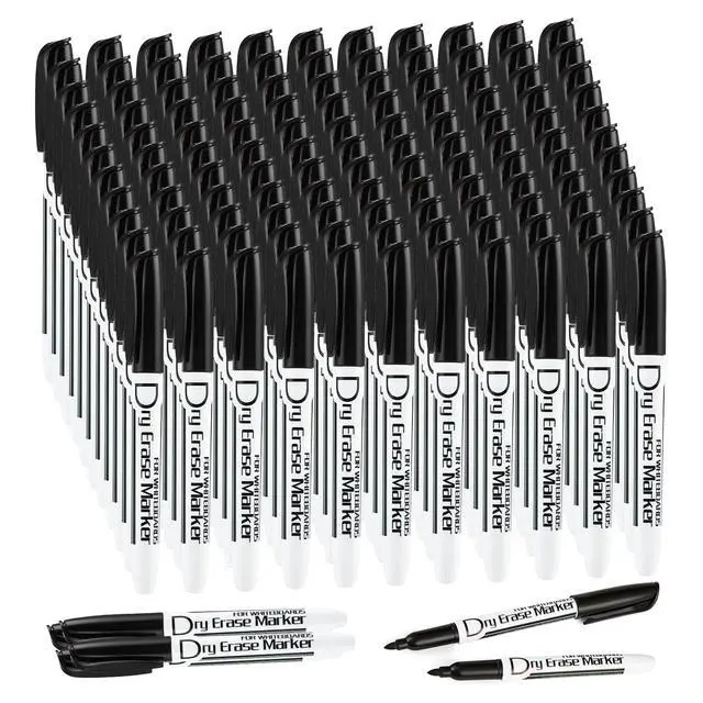 Main image of Black Dry Erase Markers, Fine Tip, Low Odor, 125 Pack Thin Point Black Markers for Whiteboards, Glass, Calendars, Office, Classroom, School, Home, Easy Erase, Quick Dry Ink