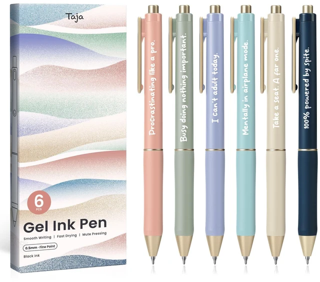 Main image of Gel Pens, 6 Pcs Quick Dry Black Ink Pens, 0.5mm Fine Point, Funny Retractable Pens with Soft Grip, Smooth Writing for Journaling and Note Taking, Cute Aesthetic Design for Women & Men