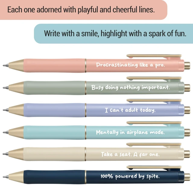 Alt view image 2 of 7 - Gel Pens, 6 Pcs Quick Dry Black Ink Pens, 0.5mm Fine Point, Funny Retractable Pens with Soft Grip, Smooth Writing for Journaling and Note Taking, Cute Aesthetic Design for Women & Men