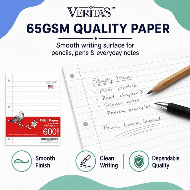 Alt view image 3 of 7 - Wide Ruled Loose Leaf Paper 600 Sheets, 4 Pack Bulk Notebook Paper, 8"x10.5" 3 Hole Punched Binder Fitter Paper, Fits Standard 3-Ring Binders, Ink Bleed Resistant, Made in USA