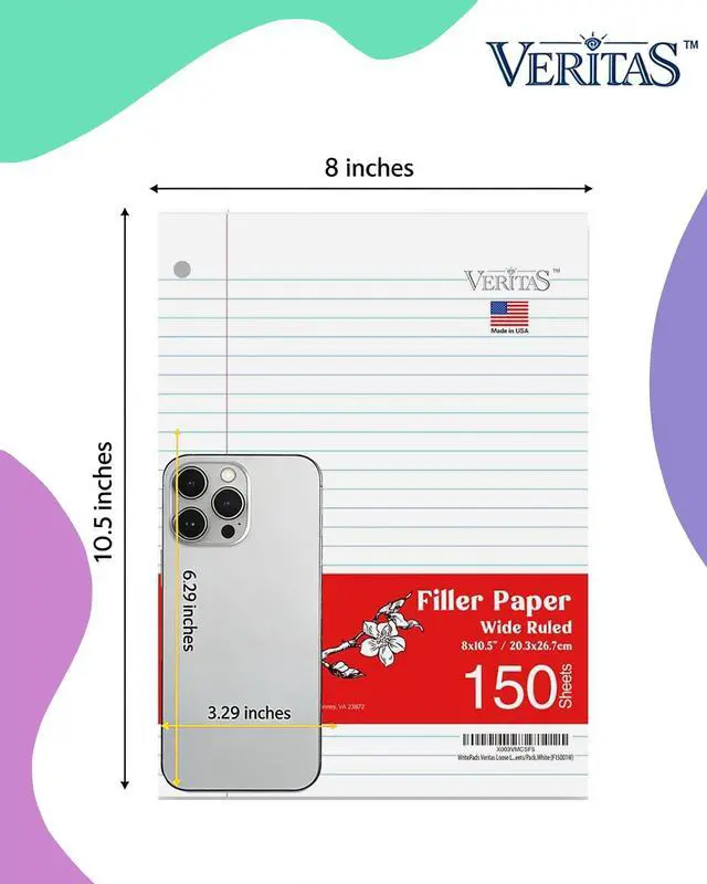 Alt view image 5 of 7 - Wide Ruled Loose Leaf Paper 600 Sheets, 4 Pack Bulk Notebook Paper, 8"x10.5" 3 Hole Punched Binder Fitter Paper, Fits Standard 3-Ring Binders, Ink Bleed Resistant, Made in USA