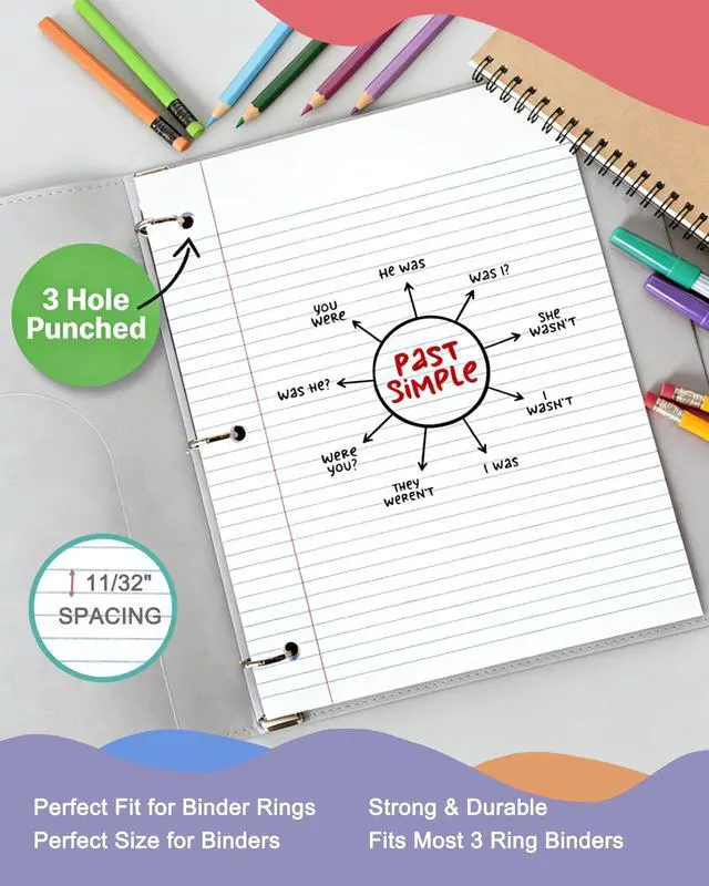Alt view image 6 of 7 - Wide Ruled Loose Leaf Paper 600 Sheets, 4 Pack Bulk Notebook Paper, 8"x10.5" 3 Hole Punched Binder Fitter Paper, Fits Standard 3-Ring Binders, Ink Bleed Resistant, Made in USA