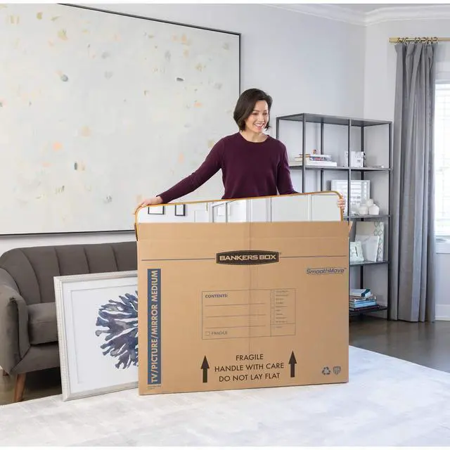 Alt view image 3 of 7 - 4-Pack Medium TV/Picture/Mirror Moving Boxes Protect TVs, mirrors, and framed art with rigid moving boxes sized for flat, fragile items