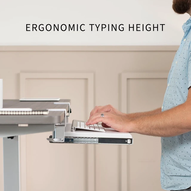 Alt view image 3 of 7 - White Clamp-on 20 x 11 in Keyboard Tray, MOUNT-KB05ES-W Small Under Desk Keyboard & Mouse Tray for Typing, Slide Out Platform, Extra Sturdy C-Clamp Mount System, Computer Drawer
