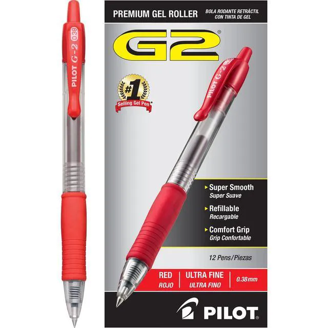 Alt view image 2 of 7 - G2 Gel Roller Pens, Ultra Fine Point 0.38 mm, Red Pens, Pack of 12