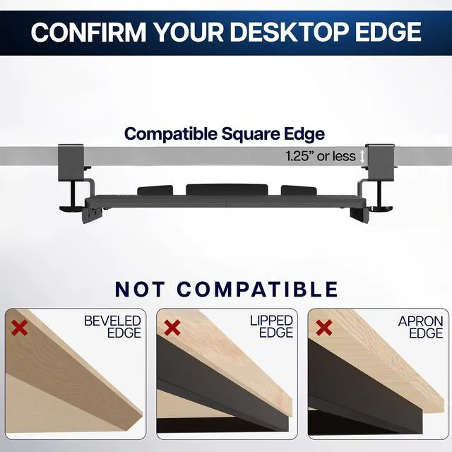 Alt view image 7 of 7 - White Clamp-on 20 x 11 in Keyboard Tray, MOUNT-KB05ES-W Small Under Desk Keyboard & Mouse Tray for Typing, Slide Out Platform, Extra Sturdy C-Clamp Mount System, Computer Drawer