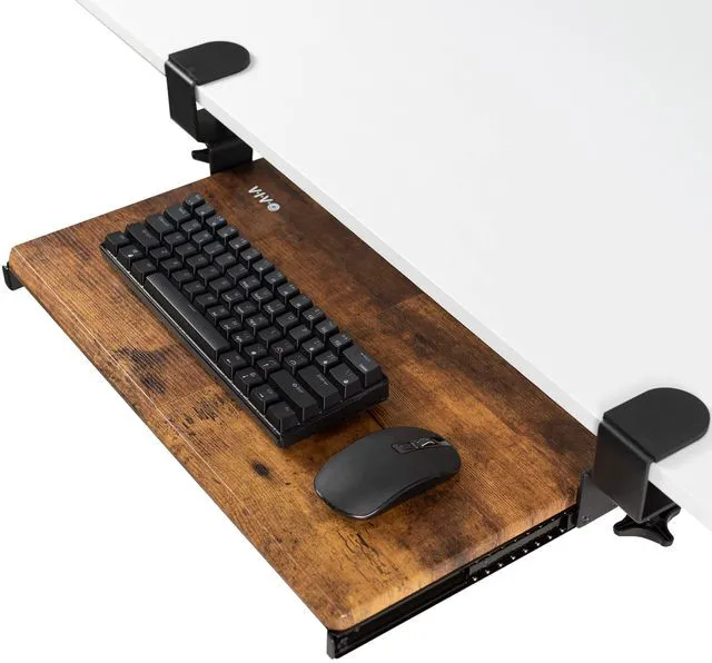 Main image of Vintage Brown Clamp-on 20 x 11 in Keyboard Tray, MOUNT-KB05ES-N Small Under Desk Keyboard & Mouse Tray for Typing, Slide Out Platform, Extra Sturdy C-Clamp Mount System, Computer Drawer