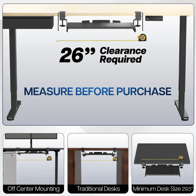 Alt view image 4 of 7 - White Clamp-on 20 x 11 in Keyboard Tray, MOUNT-KB05ES-W Small Under Desk Keyboard & Mouse Tray for Typing, Slide Out Platform, Extra Sturdy C-Clamp Mount System, Computer Drawer
