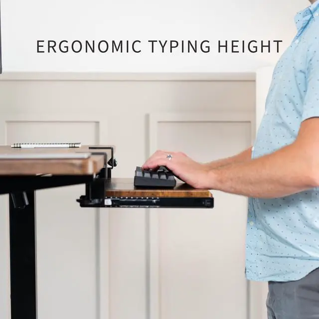 Alt view image 3 of 7 - Vintage Brown Clamp-on 20 x 11 in Keyboard Tray, MOUNT-KB05ES-N Small Under Desk Keyboard & Mouse Tray for Typing, Slide Out Platform, Extra Sturdy C-Clamp Mount System, Computer Drawer