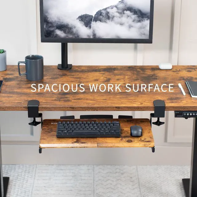 Alt view image 6 of 7 - Vintage Brown Clamp-on 20 x 11 in Keyboard Tray, MOUNT-KB05ES-N Small Under Desk Keyboard & Mouse Tray for Typing, Slide Out Platform, Extra Sturdy C-Clamp Mount System, Computer Drawer