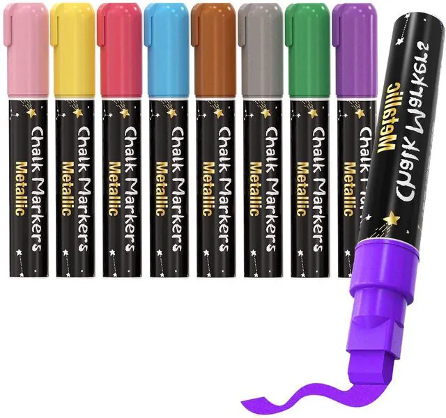 Main image of Window Chalk Markers for Cars Glass Washable, 8 Colors Metallic Jumbo Liquid Chalk Marker Pens with 10mm 3 in 1 Nib Wide Tip, Chalkboard Markers Car Window Paint Pen for Auto, Mirror, Poster