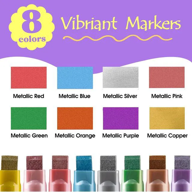 Alt view image 2 of 6 - Window Chalk Markers for Cars Glass Washable, 8 Colors Metallic Jumbo Liquid Chalk Marker Pens with 10mm 3 in 1 Nib Wide Tip, Chalkboard Markers Car Window Paint Pen for Auto, Mirror, Poster