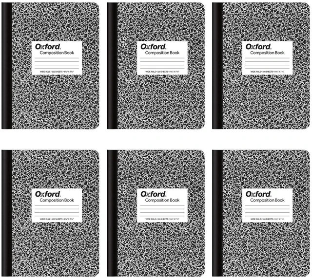 Main image of Composition Notebooks, Wide Ruled Paper, 9-3/4 x 7-1/2 Inches, 100 Sheets, Black, 6 Pack (63764)