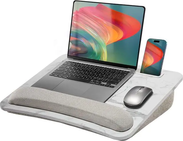 Main image of Laptop Lap Desk with Cushion, Fit up to 15.6" Laptop, Marble Portable Lap Desk with Pillow Cushion, Anti-Slip Strip & Storage Function for Home Office Students as Computer Laptop Stand