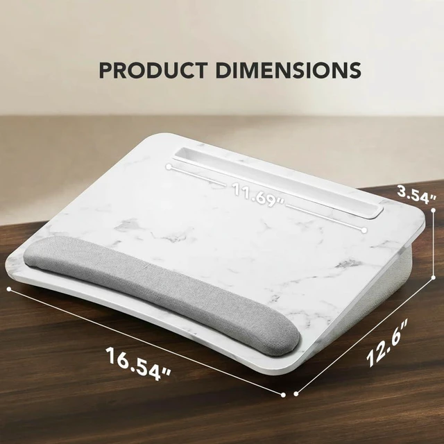 Alt view image 3 of 7 - Laptop Lap Desk with Cushion, Fit up to 15.6" Laptop, Marble Portable Lap Desk with Pillow Cushion, Anti-Slip Strip & Storage Function for Home Office Students as Computer Laptop Stand