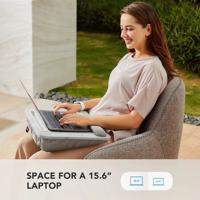 Alt view image 2 of 7 - Laptop Lap Desk with Cushion, Fit up to 15.6" Laptop, Marble Portable Lap Desk with Pillow Cushion, Anti-Slip Strip & Storage Function for Home Office Students as Computer Laptop Stand