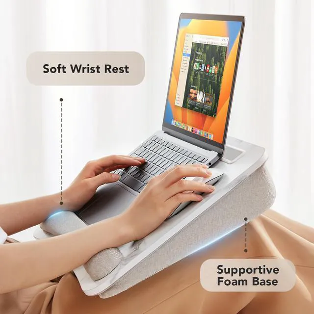 Alt view image 5 of 7 - Laptop Lap Desk with Cushion, Fit up to 15.6" Laptop, Marble Portable Lap Desk with Pillow Cushion, Anti-Slip Strip & Storage Function for Home Office Students as Computer Laptop Stand