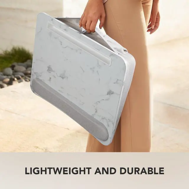 Alt view image 7 of 7 - Laptop Lap Desk with Cushion, Fit up to 15.6" Laptop, Marble Portable Lap Desk with Pillow Cushion, Anti-Slip Strip & Storage Function for Home Office Students as Computer Laptop Stand