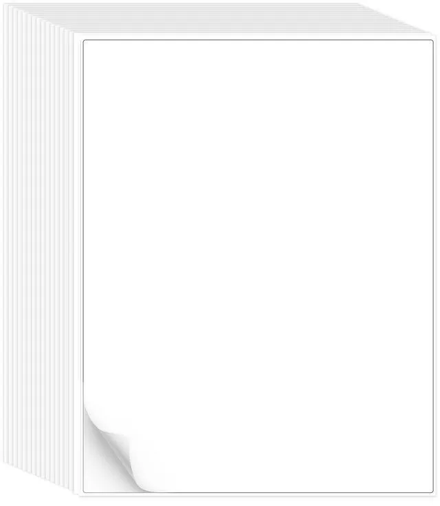 Main image of L LIKED 100 Matte Printable White Sticker Paper Full Sheet Labels 8.5"x 11" 100 sheets, strong adhesive, laser/inkjet compatible, smudge-free, for shipping, crafts & labels