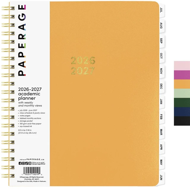 Main image of Academic Planner, Weekly & Monthly Planner & Calendar, 12-Months, July 2026 - June 2027, (9.5" x 11"), School & Student Planning Agenda with Tabs, Bonus Pages & Inner Pocket, Marigold