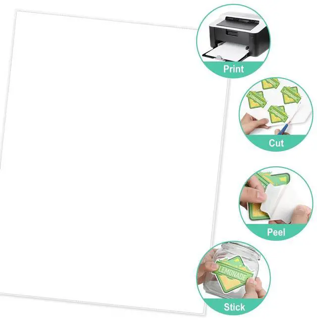 Alt view image 3 of 7 - L LIKED 100 Matte Printable White Sticker Paper Full Sheet Labels 8.5"x 11" 100 sheets, strong adhesive, laser/inkjet compatible, smudge-free, for shipping, crafts & labels