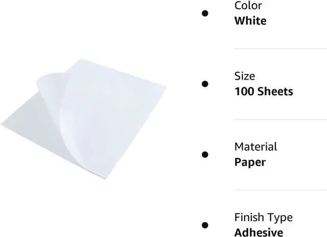 Alt view image 5 of 7 - L LIKED 100 Matte Printable White Sticker Paper Full Sheet Labels 8.5"x 11" 100 sheets, strong adhesive, laser/inkjet compatible, smudge-free, for shipping, crafts & labels