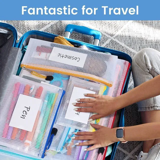 Alt view image 7 of 7 - 24 Pack Super Large Mesh Zipper Pouch Bags, B4 (15.6×11.2 in) Pencil Pouch Bulk with Label Pocket, Waterproof Organizers for Board Game Storage, File Bags for School, Travel & Office, 12 Colors