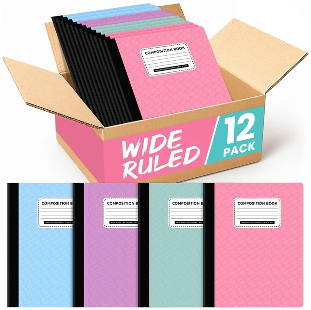 Main image of Wide Ruled Composition Notebook 12 Pack School Supplies, 160 Pages Aesthetic Composition Book, 9-3/4" x 7-1/2", 160 Pages (80 Sheets), Perfect for School Office Supplies, Pastel Colors