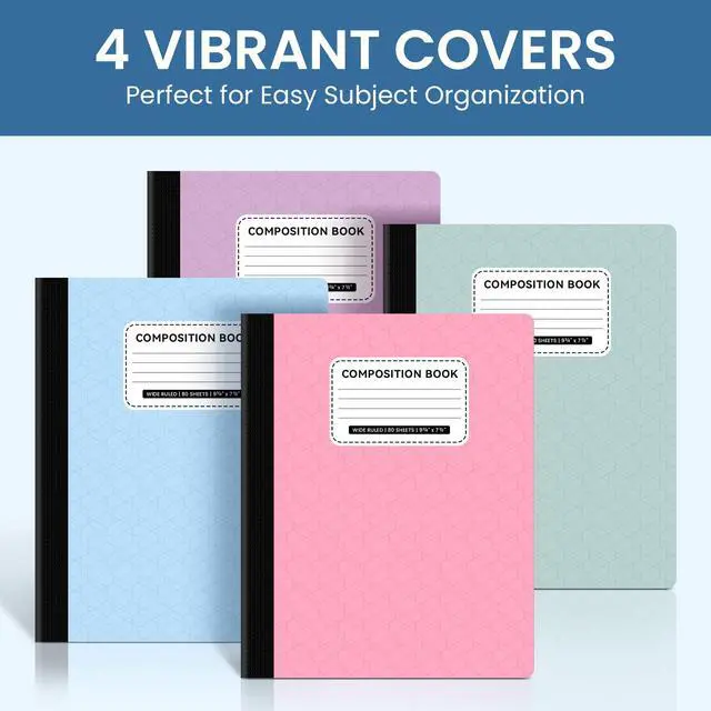 Alt view image 3 of 7 - Wide Ruled Composition Notebook 12 Pack School Supplies, 160 Pages Aesthetic Composition Book, 9-3/4" x 7-1/2", 160 Pages (80 Sheets), Perfect for School Office Supplies, Pastel Colors