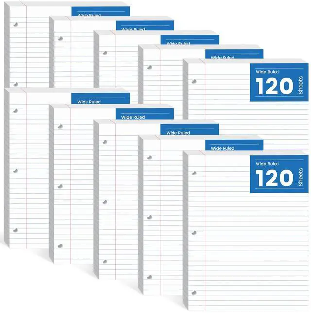Main image of 10 Pack Loose Leaf Paper 8.5 x 11, 1200 Pcs Lined Paper for 3 Ring Binders Wide Ruled Notebook Paper, 3 Hole Punch Binder Paper, 120 Sheets/Pack Filler Paper for Office, School, and Home