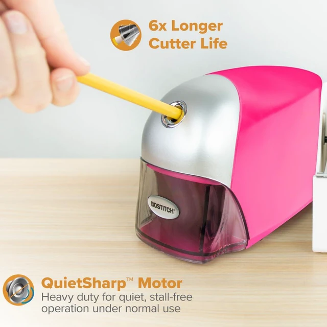 Alt view image 5 of 7 - Office QuietSharp Executive Heavy Duty Electric Pencil Sharpener for 65% Faster Sharpening and 6X Longer Cutter Life - Colored Pencil Compatible, Pink