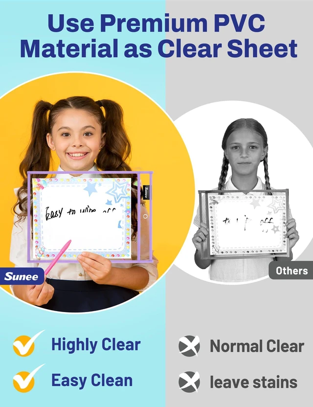 Alt view image 5 of 7 - 35 Packs Oversized Reusable Dry Erase Pocket Sleeves with 2 Rings, 10 Morandi Colors 10x14 Ticket Holders, Clear Plastic Sheet Protectors, Teacher School Classroom Supplies