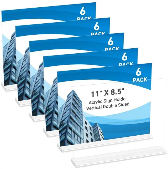 Main image of 6 Pack Acrylic Sign Holder 11 x 8.5 Horizontal, Double-Sided Clear Sign Holder Plastic Stands for Display, T Shape Acrylic Table Sign Stands for Office Store Restaurants Wedding Party Decoration