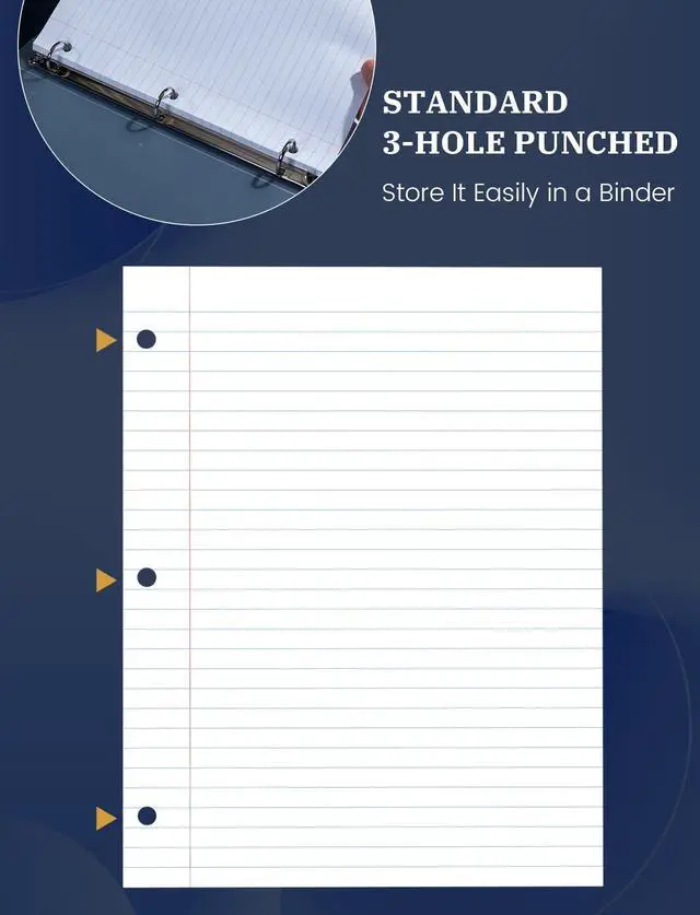 Alt view image 4 of 7 - 10 Pack Loose Leaf Paper 8.5 x 11, 1200 Pcs Lined Paper for 3 Ring Binders Wide Ruled Notebook Paper, 3 Hole Punch Binder Paper, 120 Sheets/Pack Filler Paper for Office, School, and Home