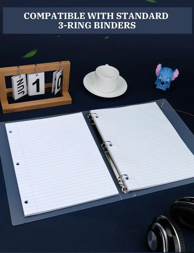 Alt view image 6 of 7 - 10 Pack Loose Leaf Paper 8.5 x 11, 1200 Pcs Lined Paper for 3 Ring Binders Wide Ruled Notebook Paper, 3 Hole Punch Binder Paper, 120 Sheets/Pack Filler Paper for Office, School, and Home