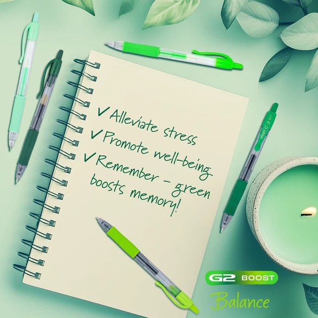 Alt view image 3 of 7 - G2 Gel Roller Pens, G2 Boost Green Pens Pack, 8 Pack Pouch, Assorted
